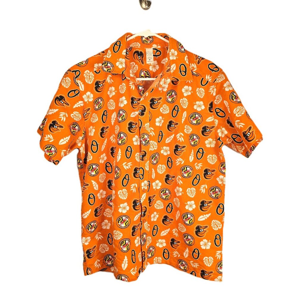 Baltimore Orioles Mens Button Up Shirt Medium Hawaiian Short Sleeve Elevin Group
